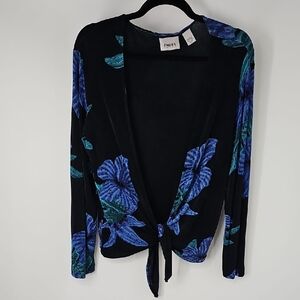 Chico's Elegant Tropical Black & Blue Floral Shrug w Front Tie Sz: M Women's
